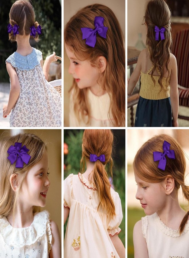 KCHIES Dark Purple Grosgrain Ribbon Hair Bow Clips for Girls Women,12pcs 3in Handmade Alligator Barrettes Fall Halloween Mardi Gras Holiday Party Dress Accessory Gift for Toddlers Kids Teens in Pairs - Image 4